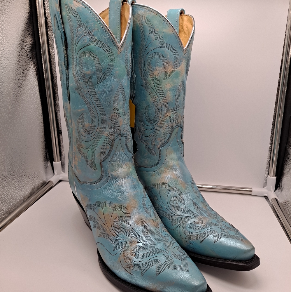 Dan Post Turquoise baby blue and silver cowgirl boots 7.5M